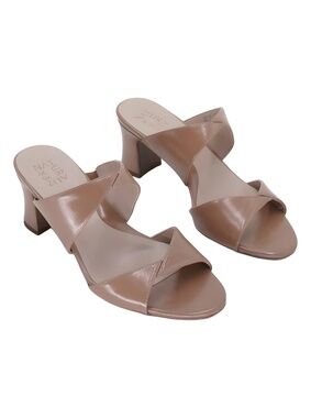 Naturalizer Nessa Cafe Brown Faux Leather Block Heel Slide Sandals Size 9W